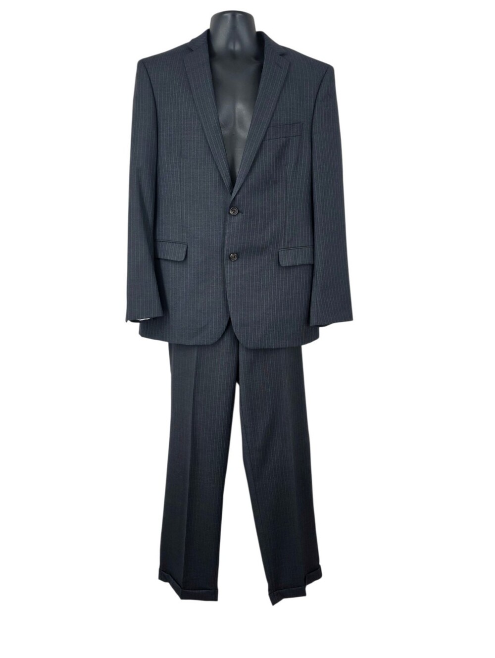 Ralph Lauren Wool Suit Blazer and Trousers Dress Pants Gray with Blue Pinstripes